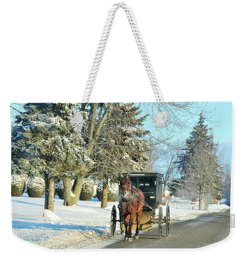 Amish Weekender Tote Bag featuring the photograph Amish Winter by David Arment