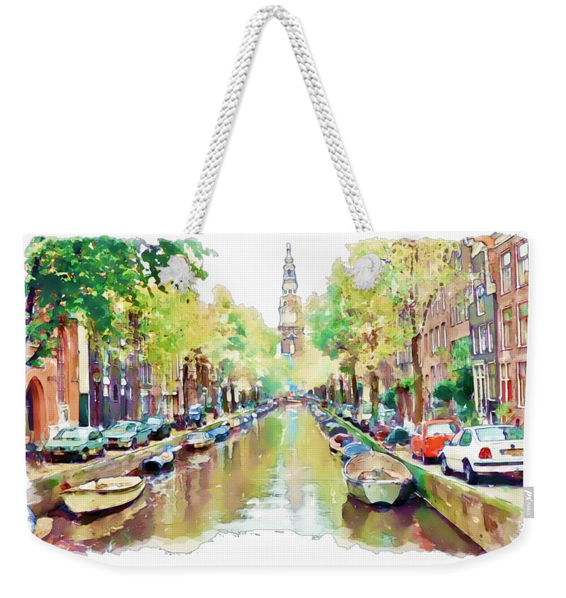 Marian Voicu Weekender Tote Bag featuring the painting Amsterdam Canal 2 by Marian Voicu