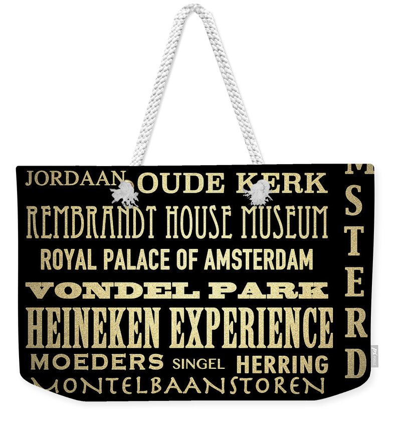 Amsterdam Weekender Tote Bag featuring the digital art Amsterdam Famous Landmarks by Patricia Lintner