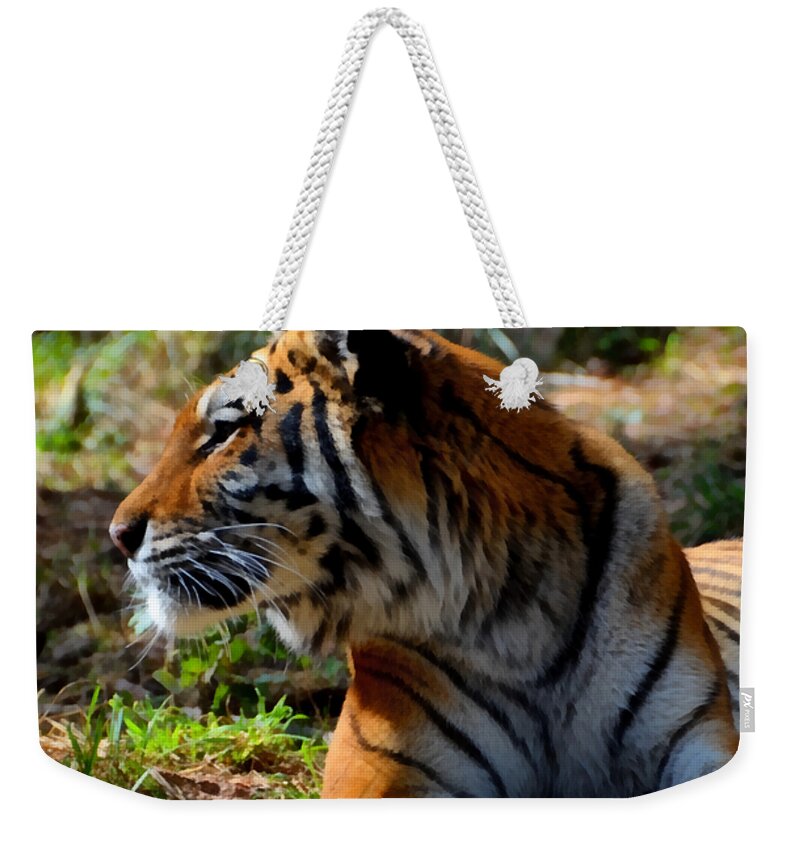 Amur Weekender Tote Bag featuring the mixed media Amur Tiger 9 by Angelina Tamez