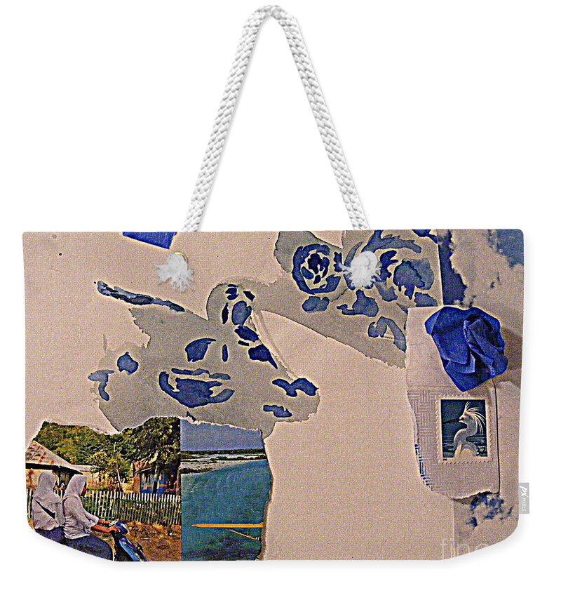 Collage Weekender Tote Bag featuring the mixed media An Adventure by Nancy Kane Chapman