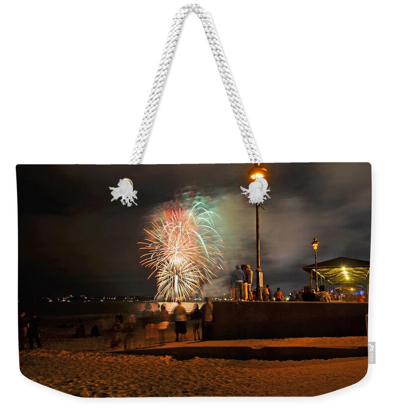 Revere Weekender Tote Bag featuring the photograph An impressive display Revere Beach Fireworks 2015 2 by Toby McGuire