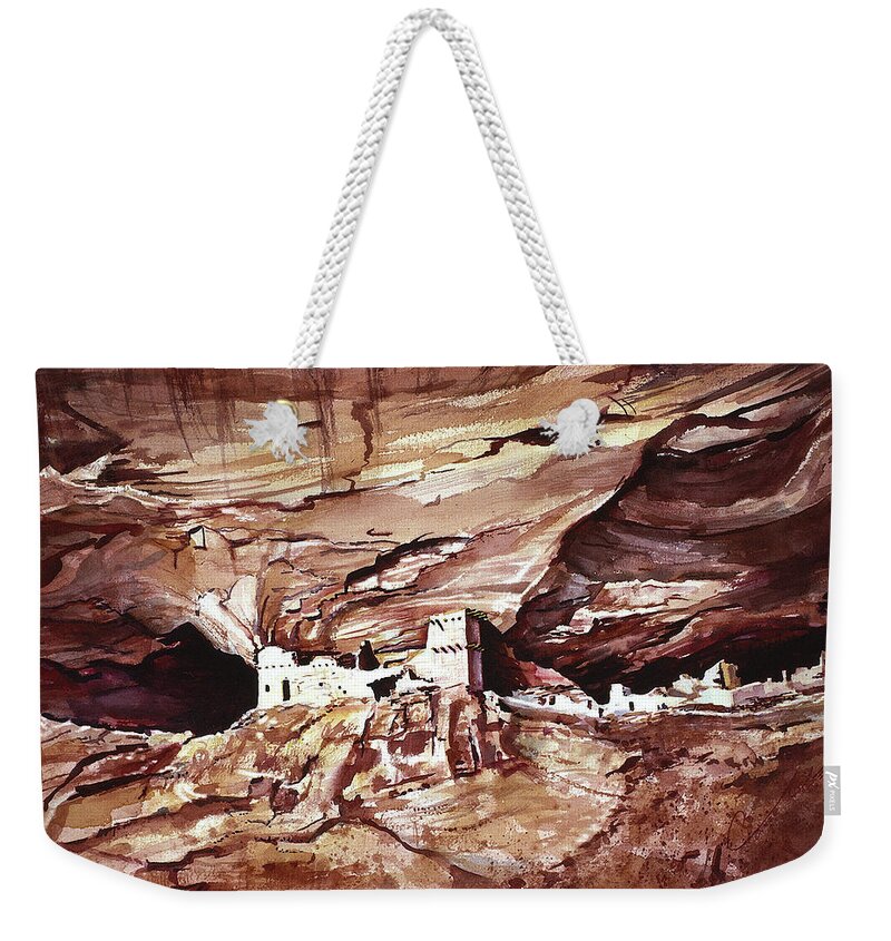 Anassasi Weekender Tote Bag featuring the painting Anassasi Wall Ruins by Connie Williams