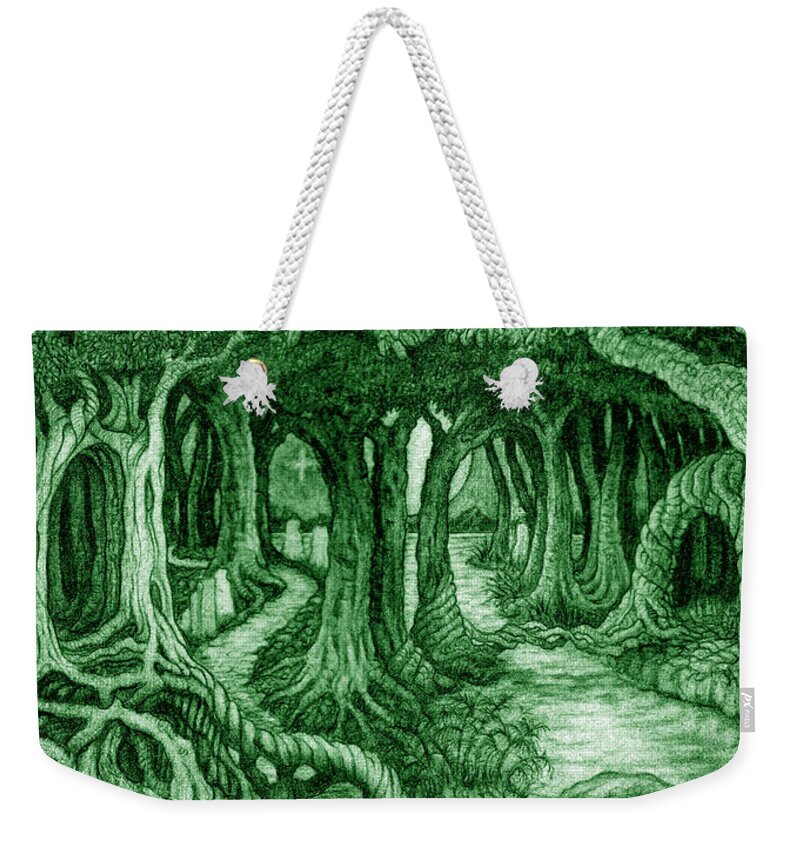 Mythology Weekender Tote Bag featuring the drawing Ancient Forest by Debra Hitchcock