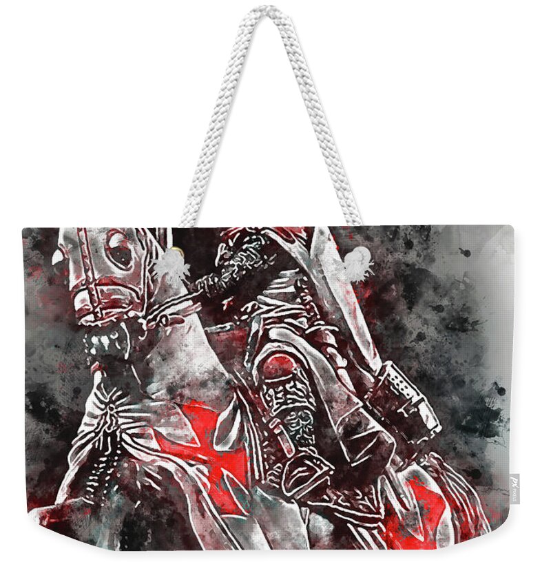 Ancient Templar Weekender Tote Bag featuring the painting Ancient Templar Knight - Watercolor 02 by AM FineArtPrints