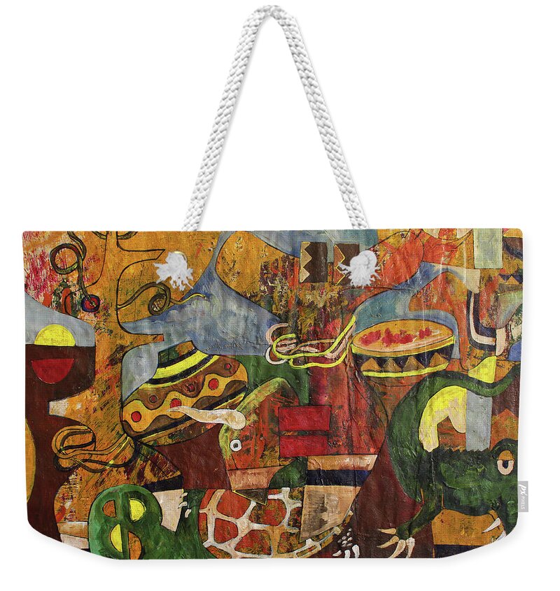 South African Fine Art Weekender Tote Bag featuring the painting Ancient Wisdom by Speelman Mahlangu