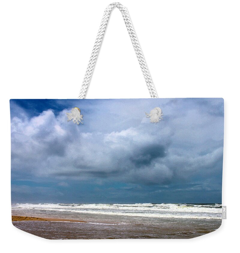 Waves Weekender Tote Bag featuring the photograph And the Sea Foam Rolls In by Susan Vineyard