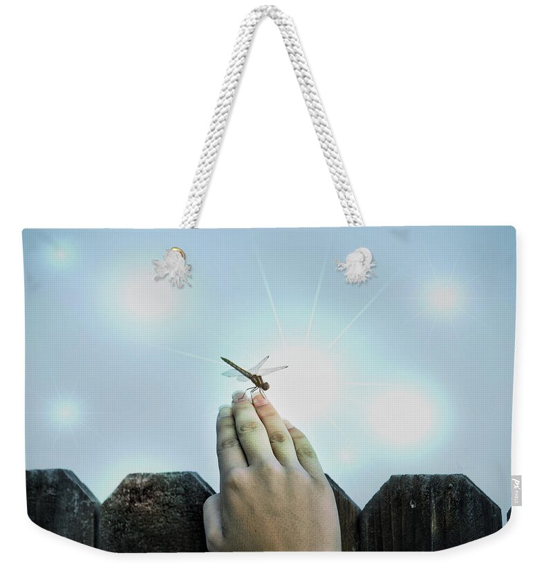 Dragonfly Weekender Tote Bag featuring the photograph And We Have Contact by Spencer Hughes