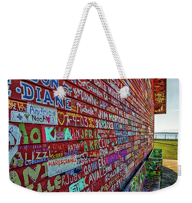 Anderson Warehouse Weekender Tote Bag featuring the photograph Anderson Warehouse Graffiti by Susan Rissi Tregoning