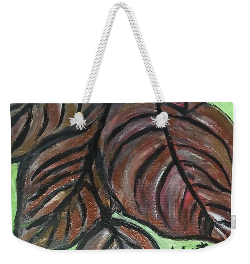 Leaves Weekender Tote Bag featuring the painting Andrea's Leaves - fragments of a dream by Clare Ventura