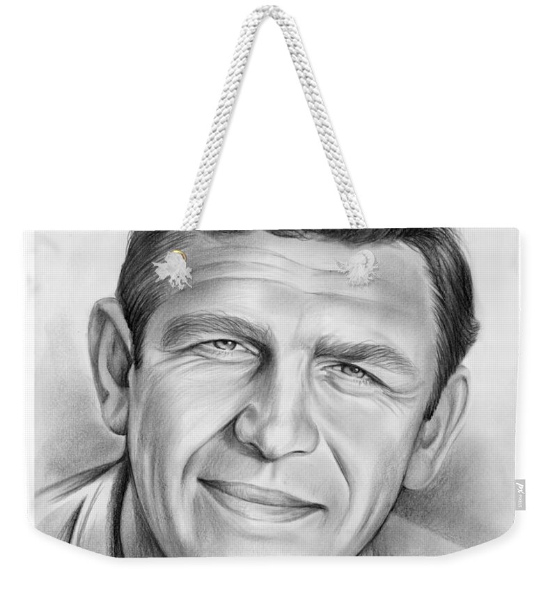 Andy Griffith Weekender Tote Bag featuring the drawing Andy Griffith by Greg Joens