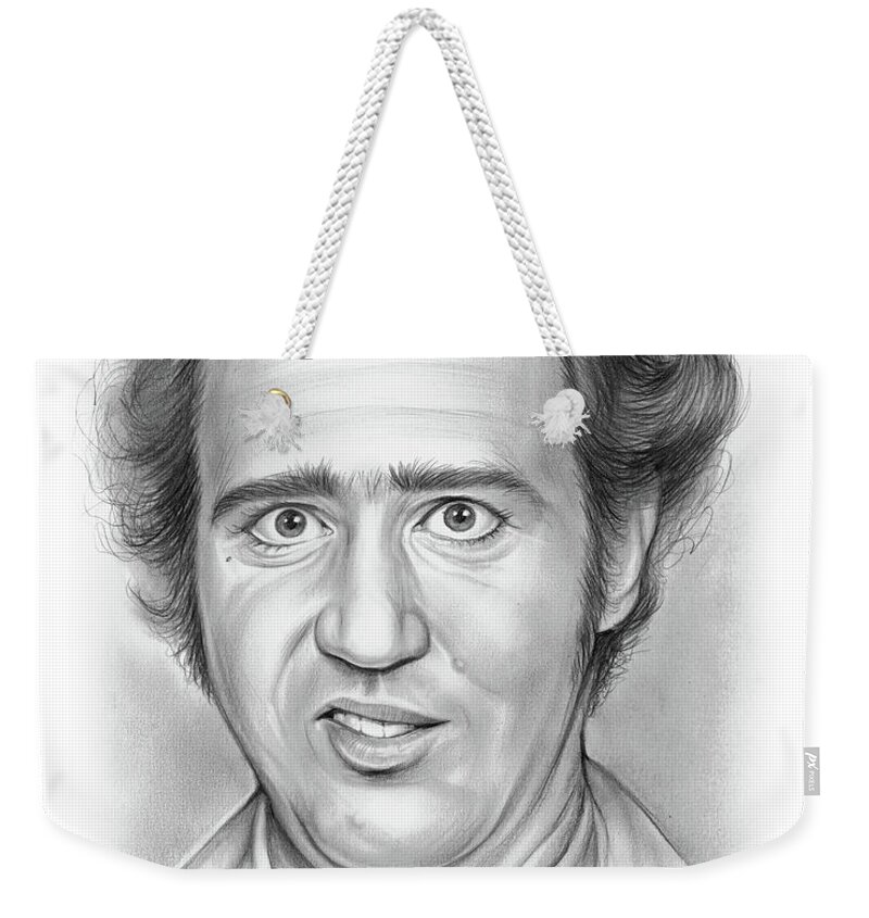 Andy Kaufman Weekender Tote Bag featuring the drawing Andy Kaufman by Greg Joens