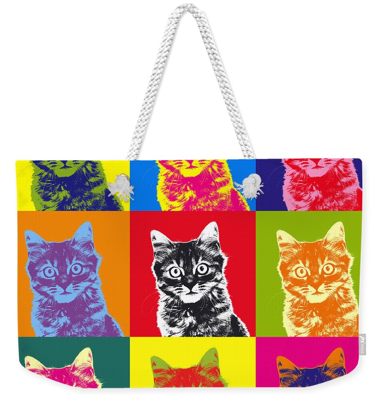 Warhol Weekender Tote Bag featuring the photograph Andy Warhol Cat by Warren Photographic