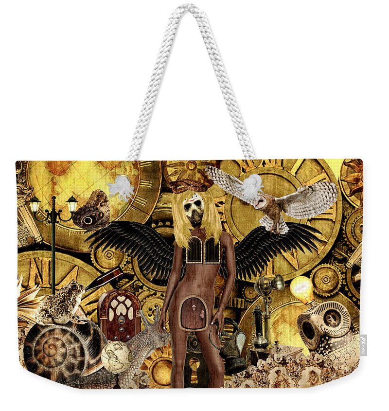Steampunk Weekender Tote Bag featuring the mixed media Angel In Disguise by Ally White
