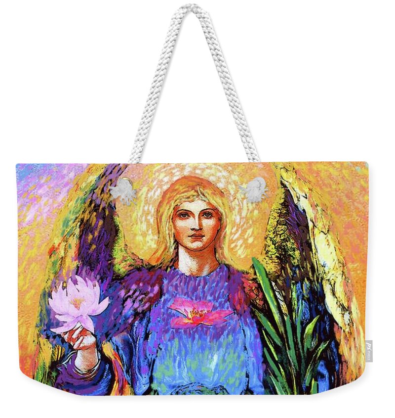 Spiritual Weekender Tote Bag featuring the painting Angel Love by Jane Small