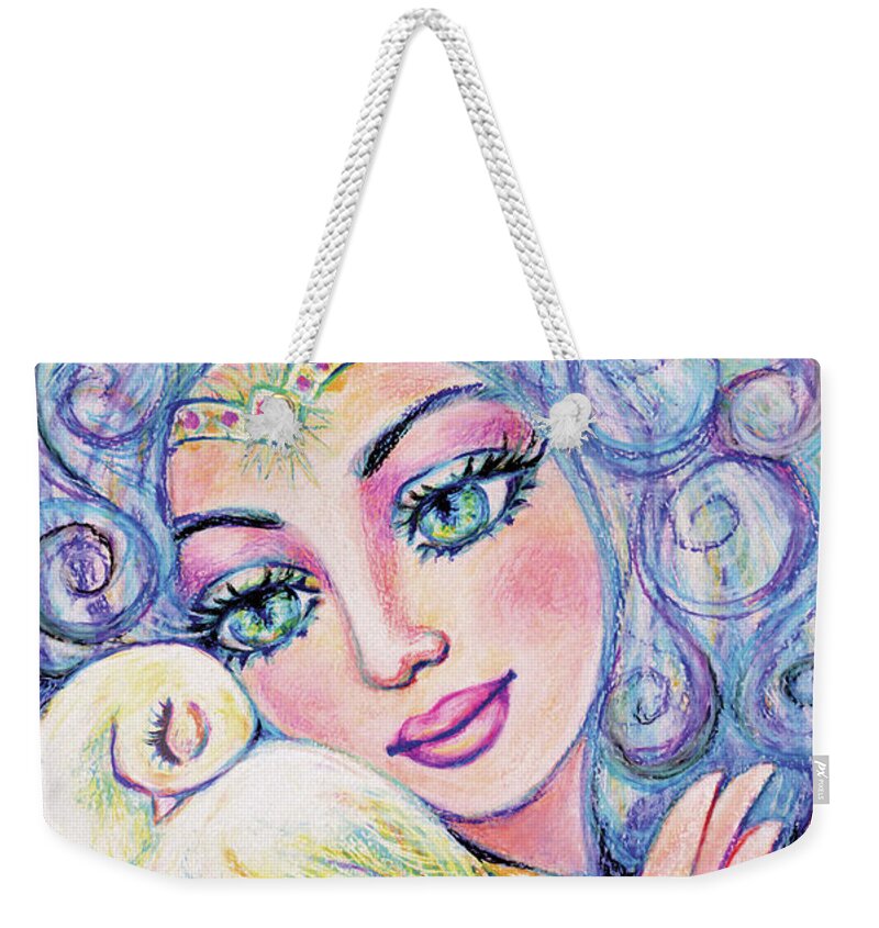 Angel Woman Weekender Tote Bag featuring the painting Angel of Tranquility by Eva Campbell