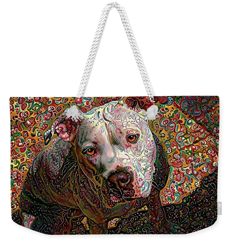 American Bulldog Weekender Tote Bag featuring the photograph Angel the Pit Bull American Bulldog by Peggy Collins