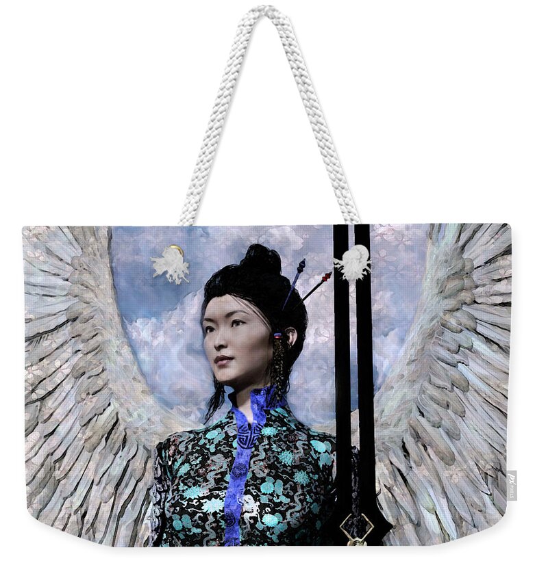 Asian Angel Weekender Tote Bag featuring the painting Angel Watercolor by Suzanne Silvir