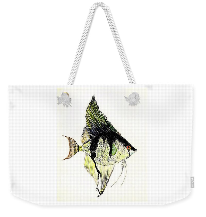 Fish Weekender Tote Bag featuring the painting Angelfish by Michael Vigliotti
