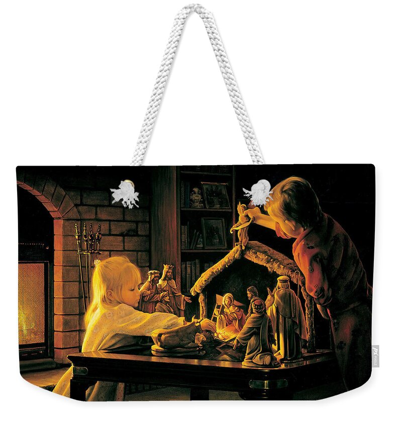 Christmas Weekender Tote Bag featuring the painting Angels of Christmas by Greg Olsen