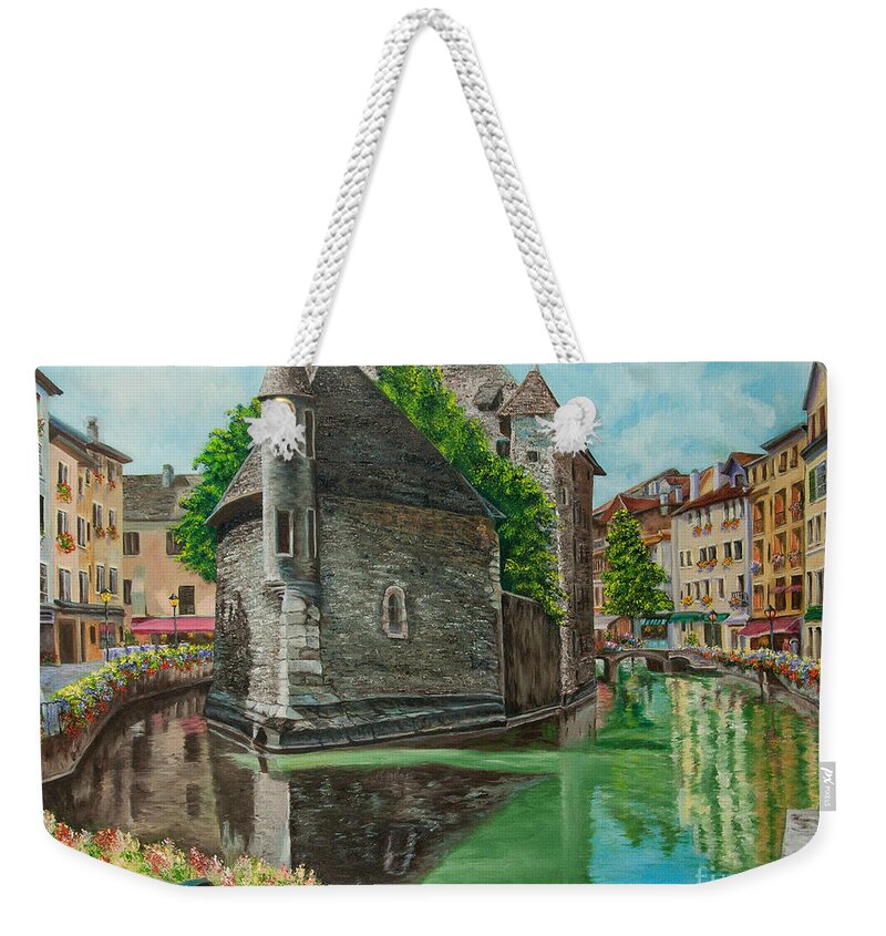 Annecy France Art Weekender Tote Bag featuring the painting Annecy-The Venice Of France by Charlotte Blanchard