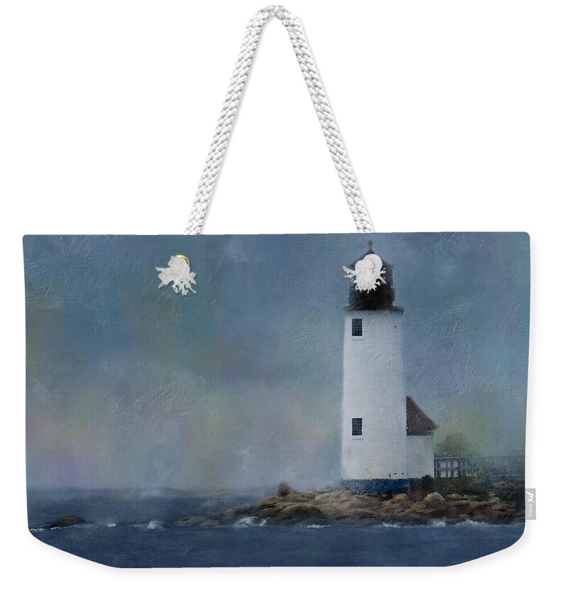 Lighthouse Weekender Tote Bag featuring the digital art Anisquam Rain by Sand And Chi