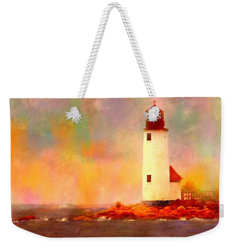 Lighthouse Weekender Tote Bag featuring the painting Annisquam Rainbow by Sand And Chi