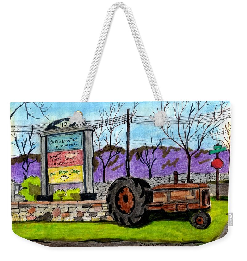 Drawings By Paul Meinerth Weekender Tote Bag featuring the drawing Another Old Tractor by Paul Meinerth