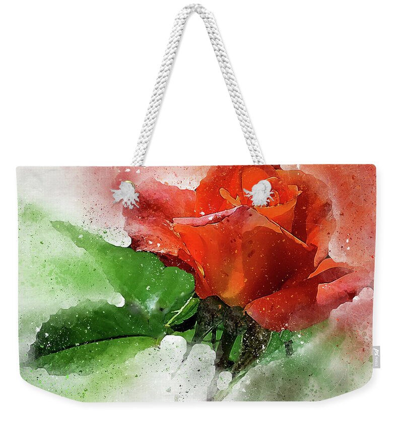Another Rose Flowers Floral Plant Nature Hot Pink Red Watercolor Effect Digital Art Photography Peggy Cooper Cooperhouse Impressionist Modern Impressionism Weekender Tote Bag featuring the digital art Another Rose by Peggy Cooper-Hendon