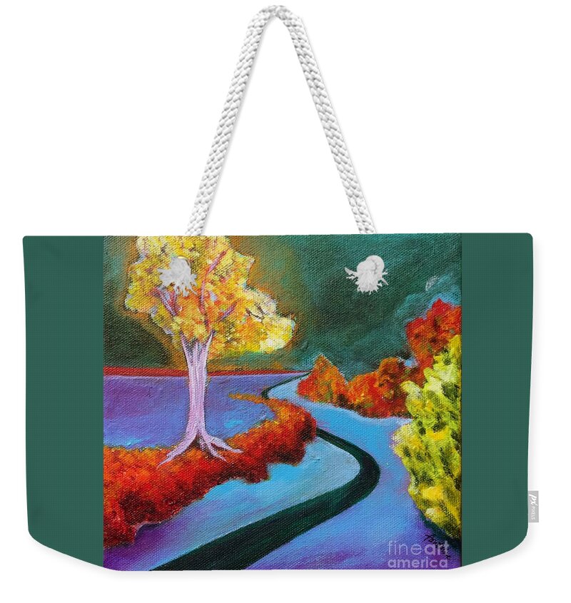 Yellow Tree Weekender Tote Bag featuring the painting Golden Aura by Elizabeth Fontaine-Barr