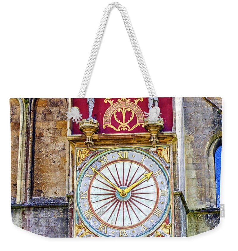 Antique Weekender Tote Bag featuring the photograph Anotomical Clock at Wells, UK by Chris Smith
