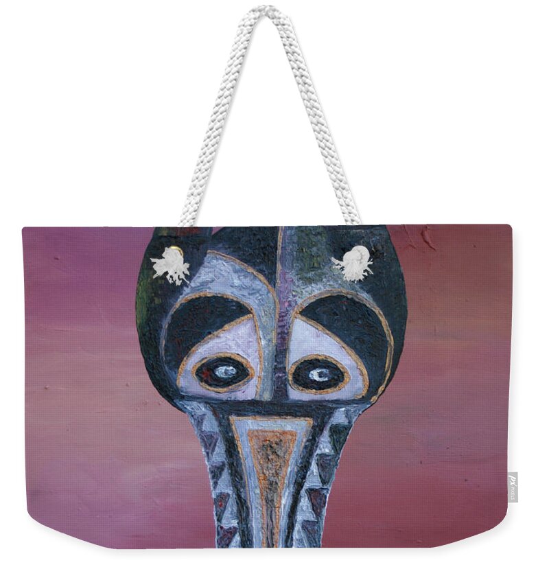 Antelop Mask Weekender Tote Bag featuring the painting Antelop Mask by Obi-Tabot Tabe