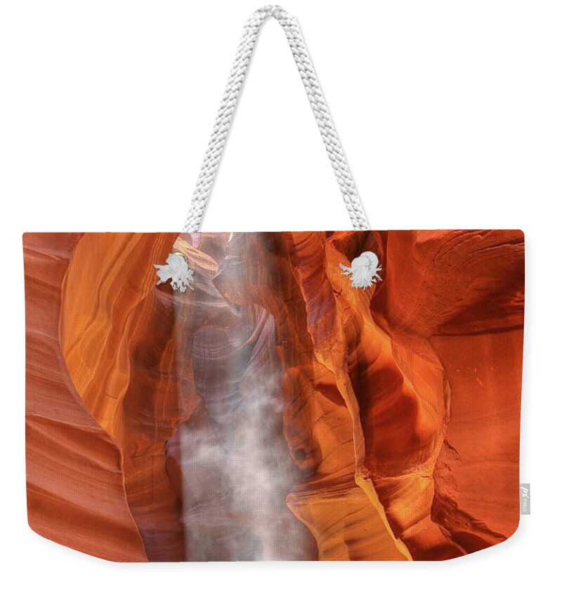 Antelope Canyon Weekender Tote Bag featuring the photograph Antelope Canyon wide light shaft by Greg Smith