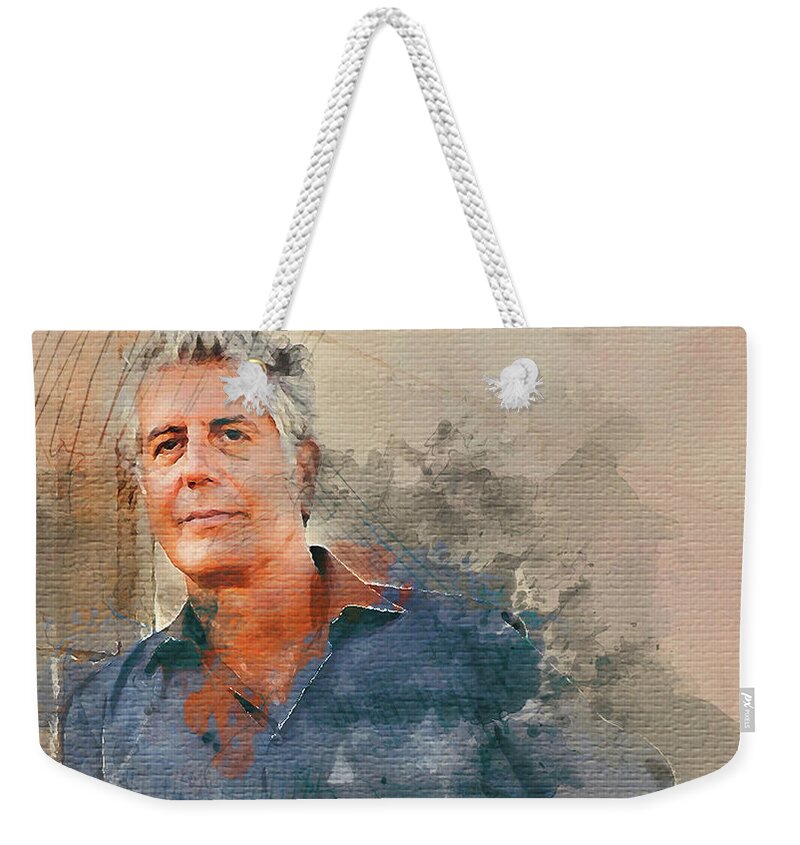 Wright Weekender Tote Bag featuring the digital art Anthony Bourdain by Paulette B Wright