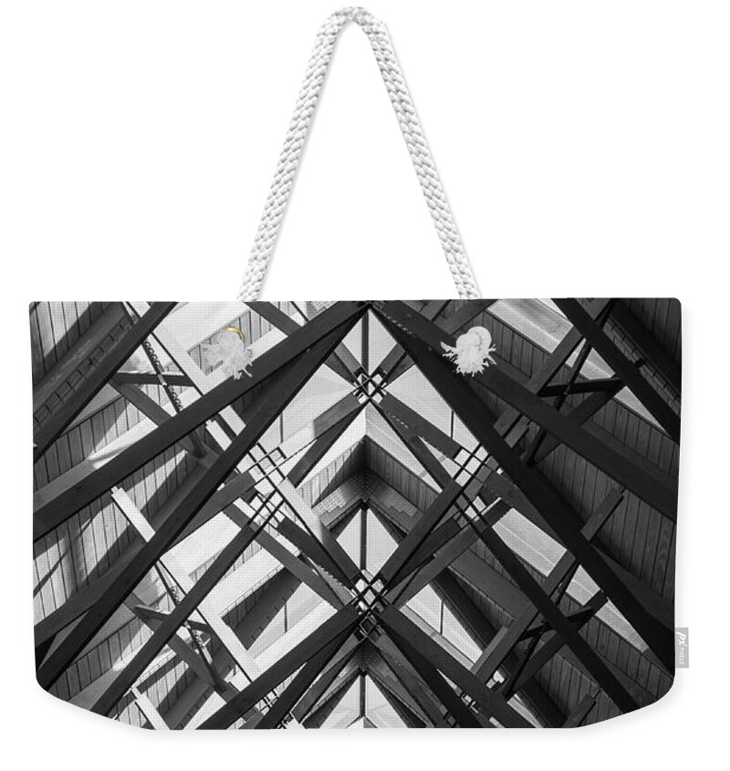 Architecture Weekender Tote Bag featuring the photograph Anthony Skylights Grayscale by Jennifer White