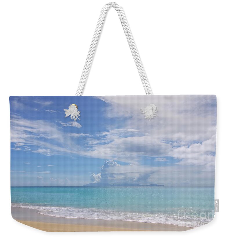Antigua Weekender Tote Bag featuring the photograph Antigua Beach View of Montserrat Volcano by Olga Hamilton
