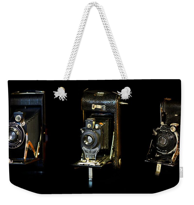 Camera Weekender Tote Bag featuring the photograph Antique Cameras by Lisa Lambert-Shank