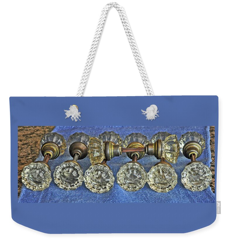 Door Knobs Weekender Tote Bag featuring the photograph Antique Crystal Glass Door Knobs by Jay Milo