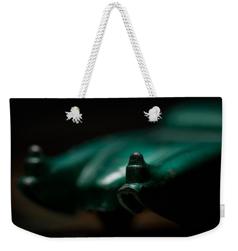 Old Toy Weekender Tote Bag featuring the photograph Antique Futuristic Toy Car by Art Whitton