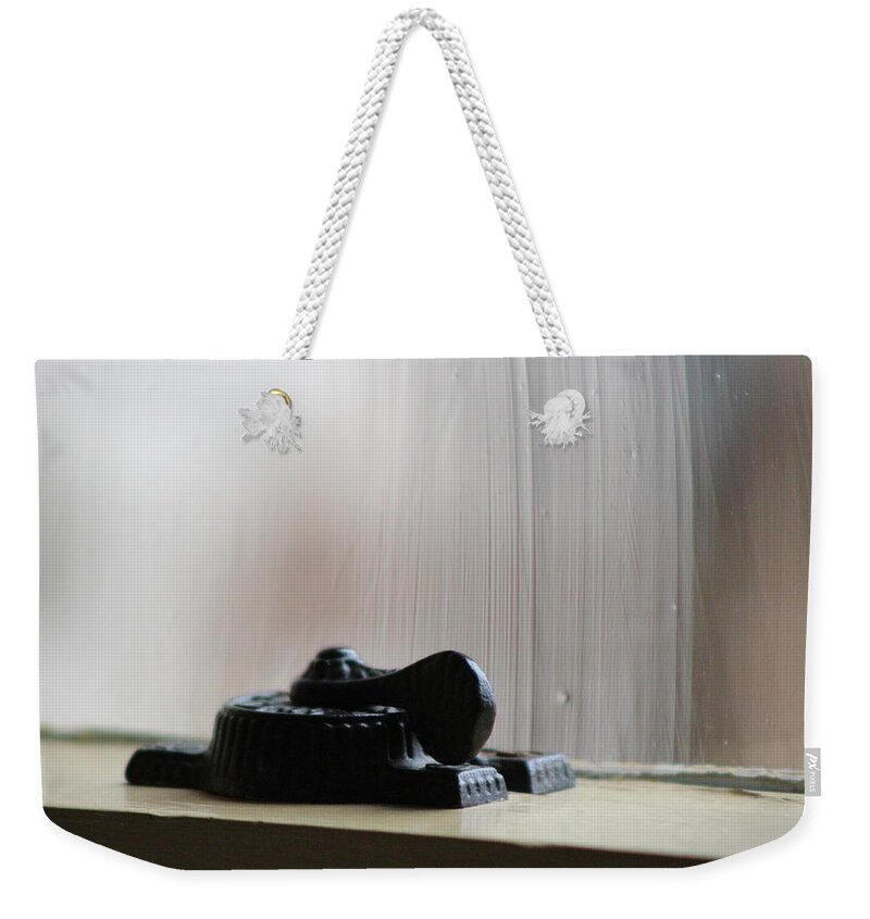 Antique Window Lock Weekender Tote Bag featuring the photograph Antique Iron Window Lock Still Photograph by Colleen Cornelius