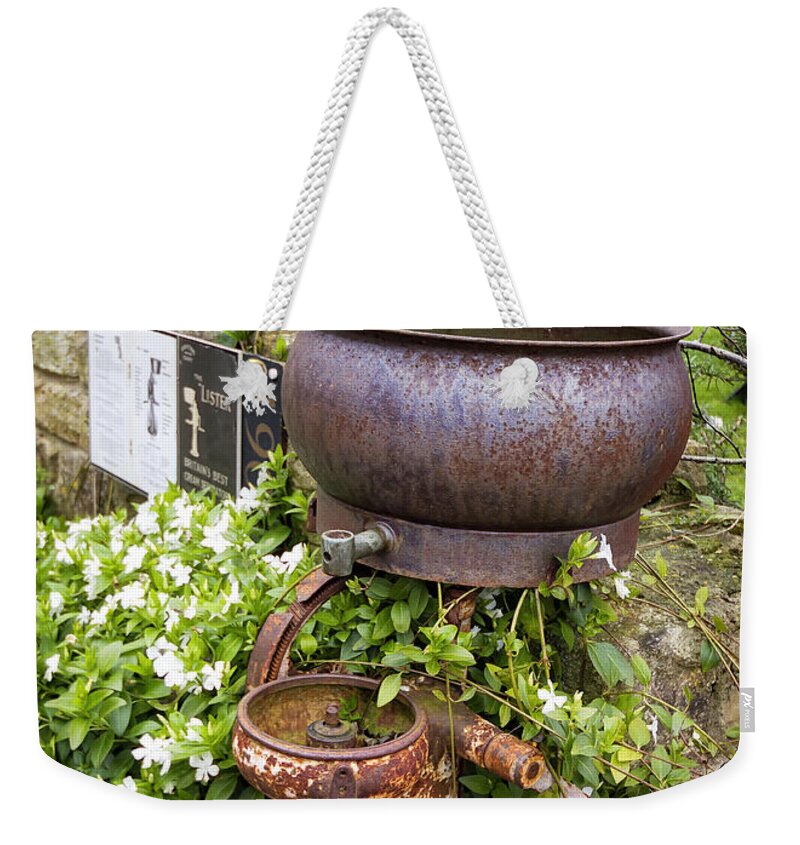 Milk Weekender Tote Bag featuring the photograph Antique Lister Cream Separator by Shirley Mitchell