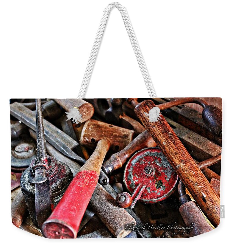 Retro Weekender Tote Bag featuring the photograph Antique Tools by Elizabeth Harllee