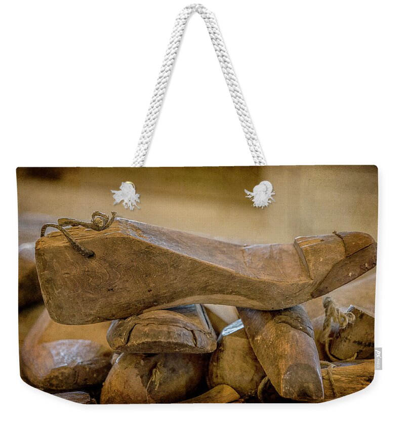 Tl Wilson Photography Weekender Tote Bag featuring the photograph Antique Wooden Shoe Forms - 2 by Teresa Wilson