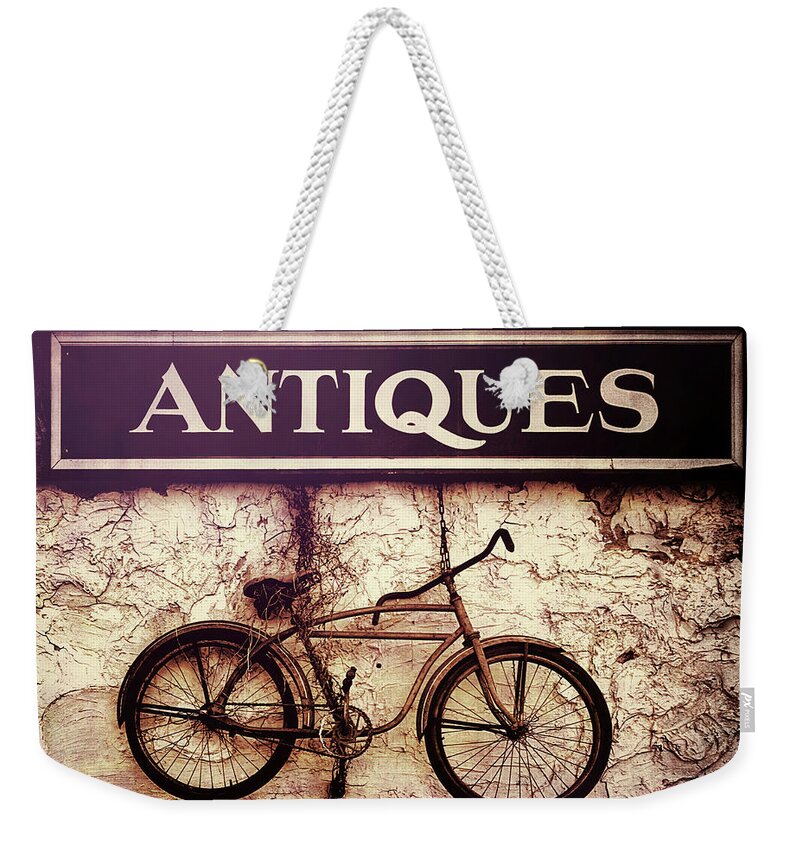 Antiques Weekender Tote Bag featuring the photograph Antiques Old Bike by Bob Orsillo