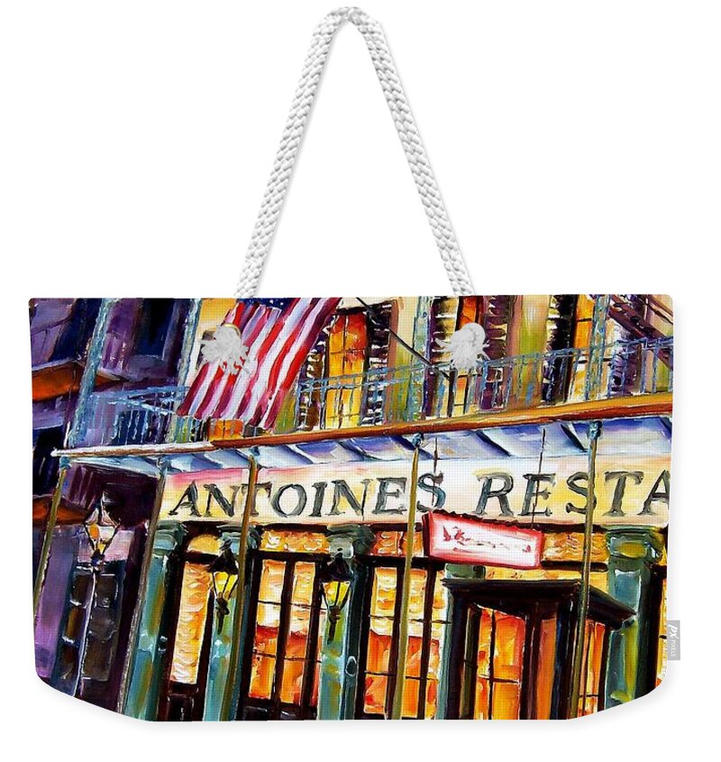 New Orleans Weekender Tote Bag featuring the painting Antoines in New Orleans by Diane Millsap