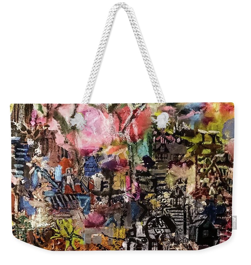 E.e.cummings Weekender Tote Bag featuring the painting Anyone Lived in a Pretty How Town by Tommy McDonell