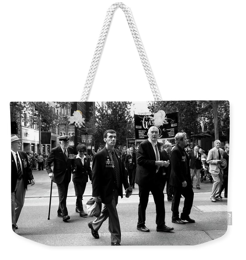 Anzac Weekender Tote Bag featuring the photograph Anzac Parade In Black And White by Miroslava Jurcik