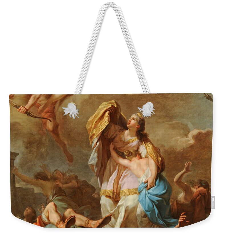 Pierre-charles Jombert Weekender Tote Bag featuring the painting Apollo and Diana Killing the Children of Niobe by Pierre-Charles Jombert