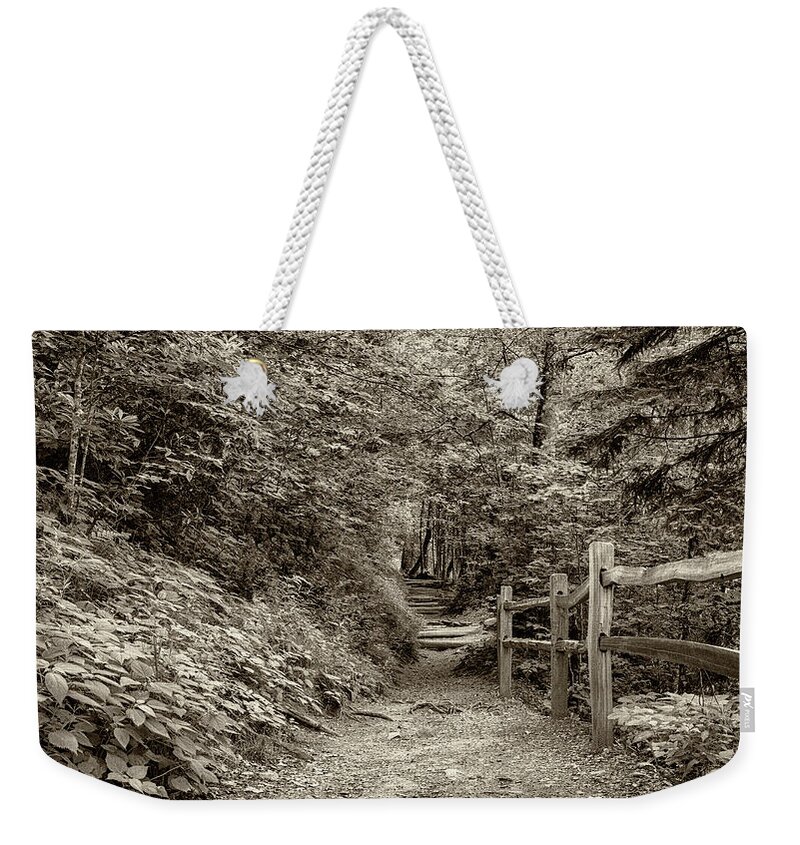 Appalachian Trail Weekender Tote Bag featuring the photograph Appalachian Trail at Newfound Gap - Sepia by Stephen Stookey