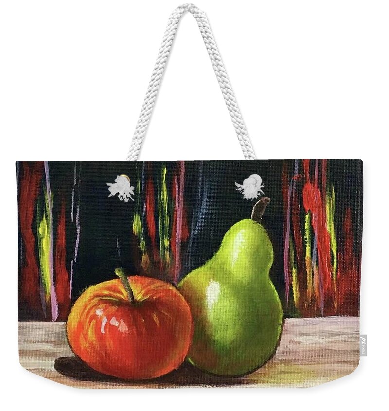 Apple Weekender Tote Bag featuring the painting Apple and Pear by Bozena Zajaczkowska